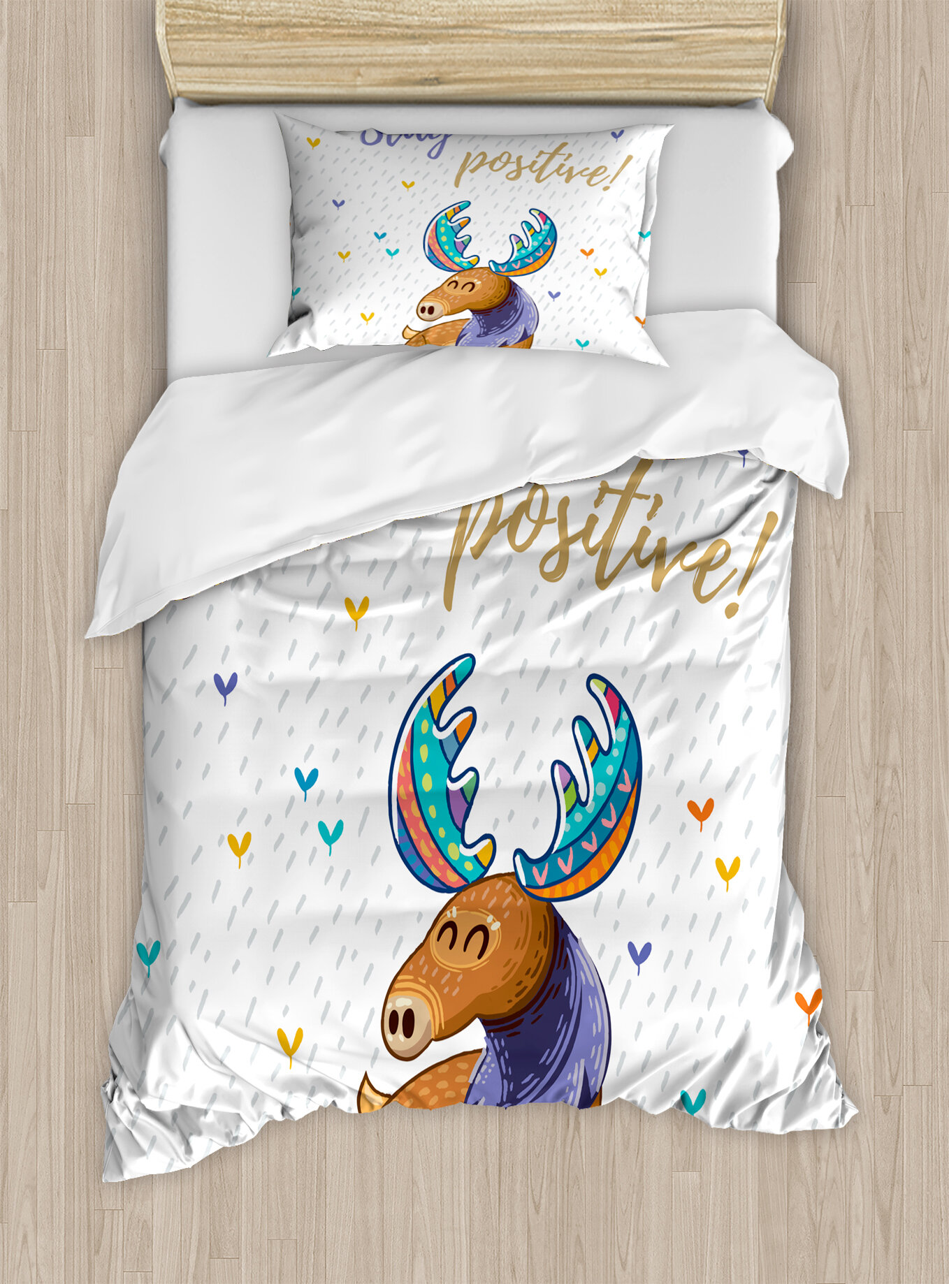 Ambesonne Moose Quote Stay Positive Motivational Deer Boho Retro