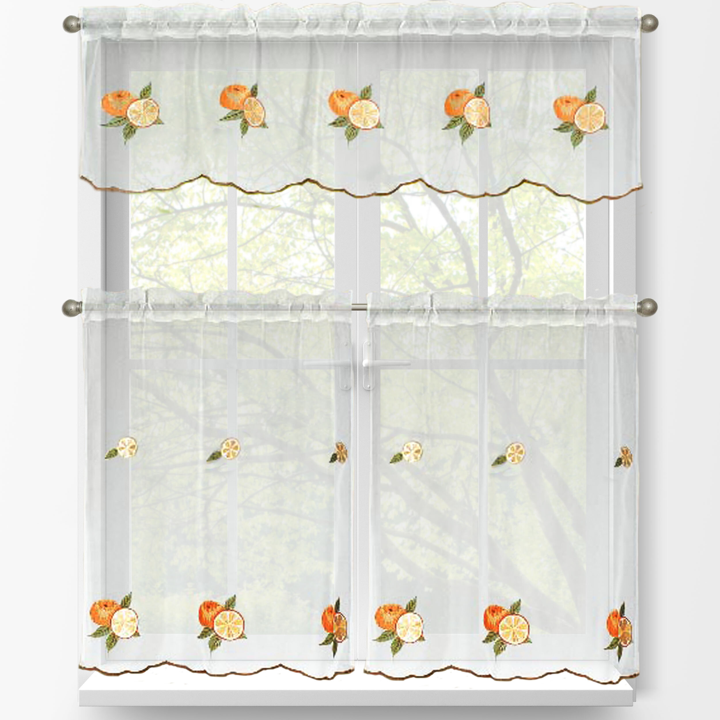 Window Elements Oranges 3 Piece Embroidered Kitchen Tier And Valance