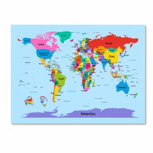 'Childrens World Map' by Michael Tompsett Framed Graphic Art on Wrapped Canvas