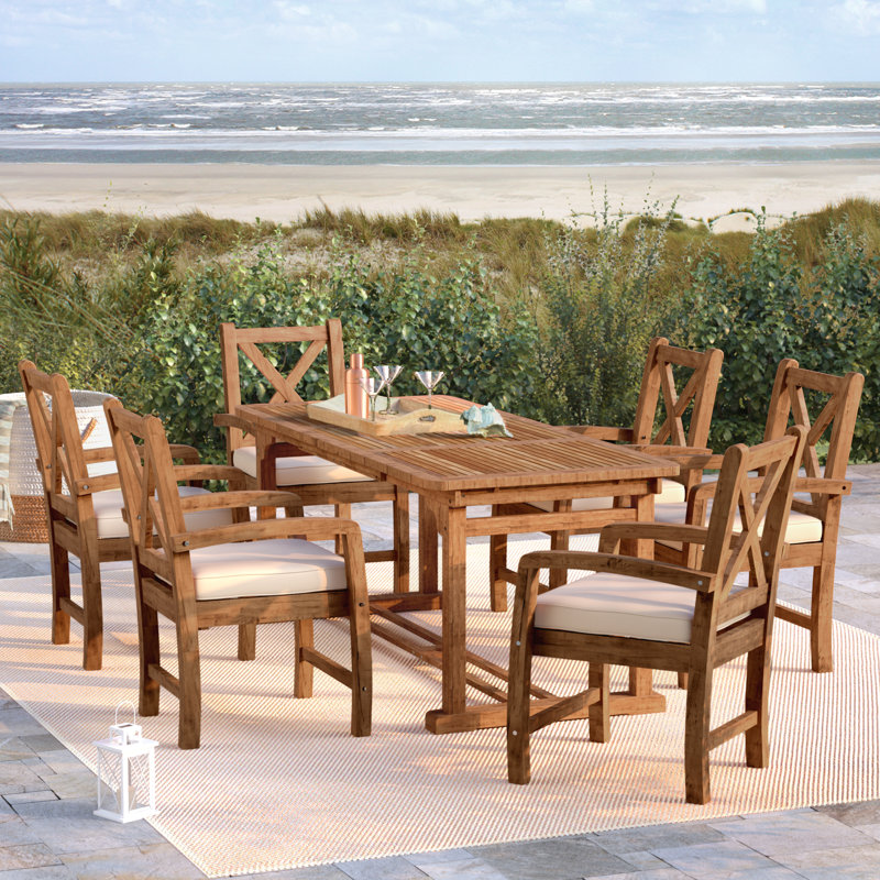Birch Lane Seppe X Back Acacia Patio 6 Piece Dining Set With Seppe X Back Acacia Patio 6 Piece Dining Set With Cushions