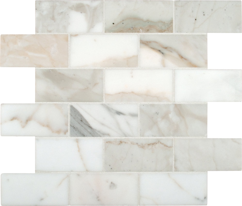Calacatta Gold Mounted 2 X 4 Marble Subway Tile In White Calacatta Gold Mounted 2 X 4 Marble Subway Tile In White
