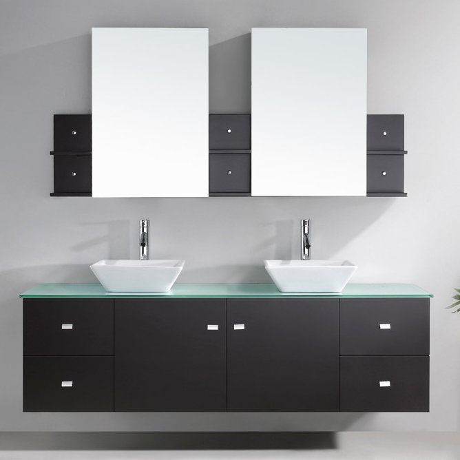 Virtu USA Clarissa 72" Double Bathroom Vanity Set with Tempered Glass