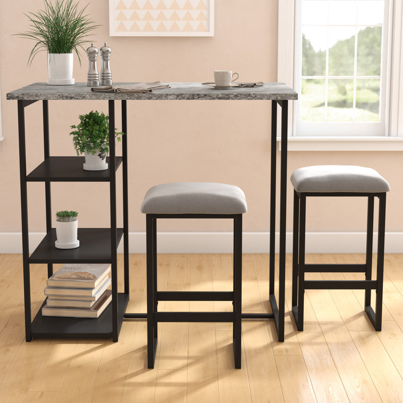 Mercury Row Denham 3 Piece Gray Pub Table Set Reviews Wayfair Denham 3 Piece Gray Pub Table Set
