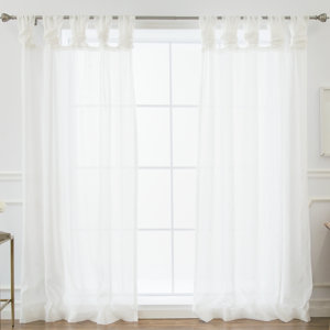 Millie Twist Faux Linen Solid Sheer Tab Top Curtain Panels (Set of 2)