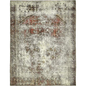 One of a Kind Sela Vintage Persian Hand Woven Wool Distressed Ivory Oriental Area Rug