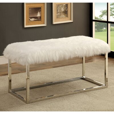 Everly Quinn Agrippa Contemporary Metal/Metal Bench  Upholstery: White, Frame Color: Gold