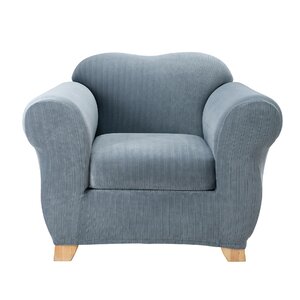 Stretch Pinstripe Box Cushion Armchair Slipcover