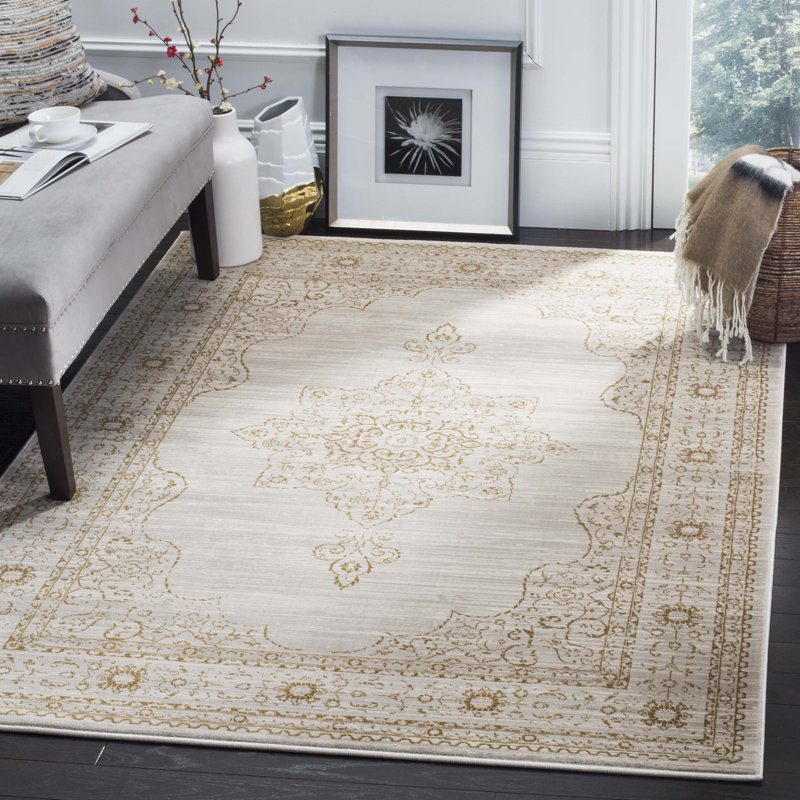 Three Posts Balon Cream/Gold Area Rug & Reviews Wayfair
