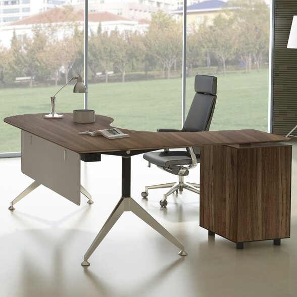 Haaken Furniture Manhattan Collection Teardrop L-Shape Computer Desk ...