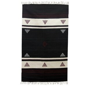Fair Trade Striped Burgundy Triangles Expertly Hand Woven Indian Wool Home Decor Area Rug
