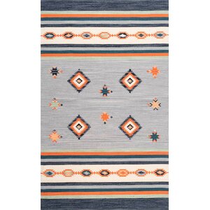 Hailer Hand Loomed Cotton Gray/Orange Area Rug