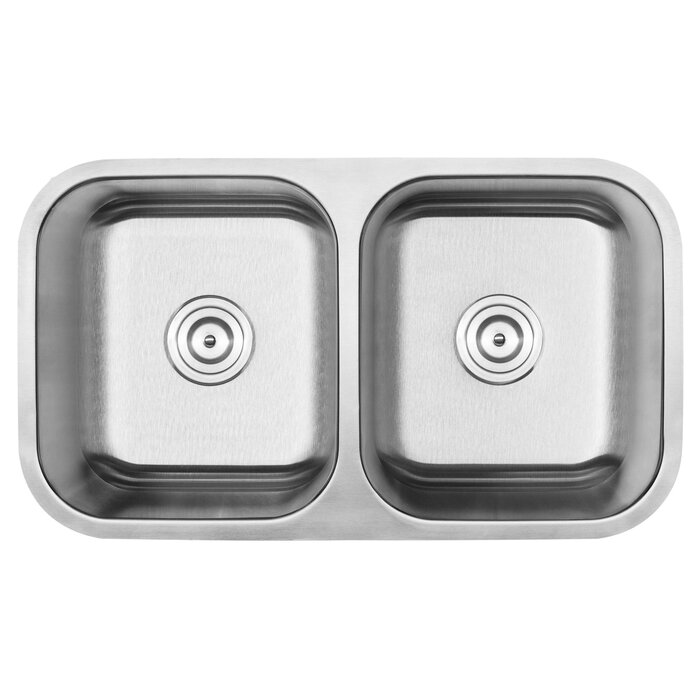 Haven Series 31 X 18 Double Basin Undermount Kitchen Sink With Basket Strainer And Drain Assembly