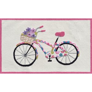 Pink/Cream Flower Bike Area Rug