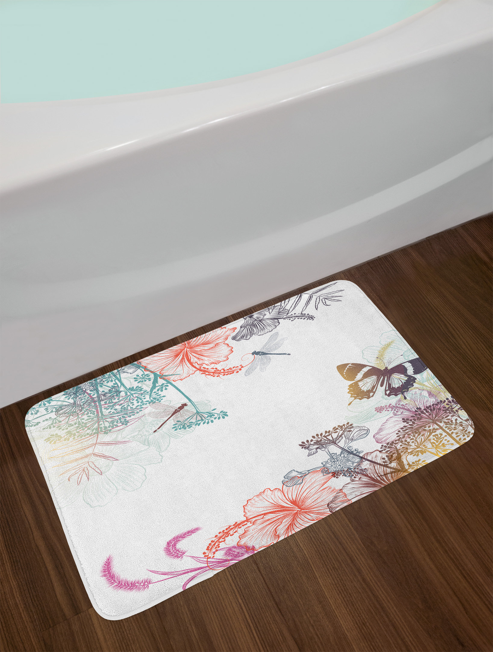 East Urban Home Wildflowers Multicolor Dragonfly Bath Rug Wayfair