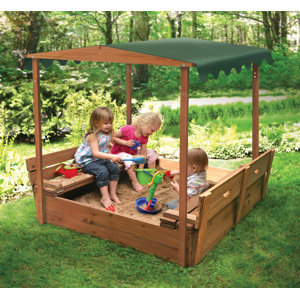 Deluxe Covered Convertible Cedar 4' Rectangular Sandbox with Two Bench Seats