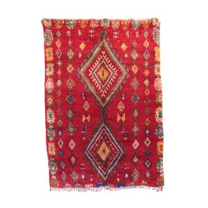Moroccan Hand-Woven Wool Red Area Rug