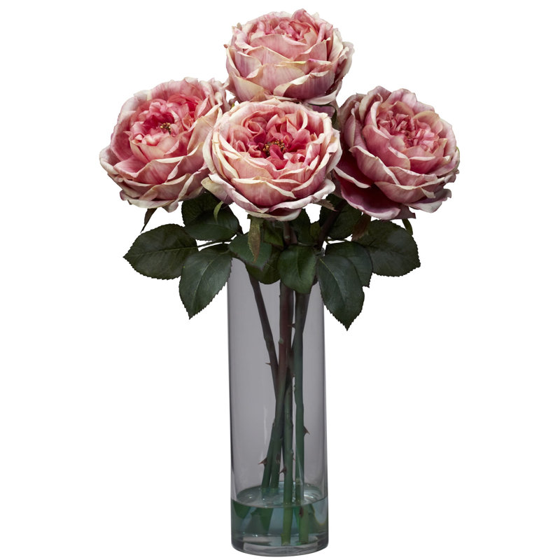 Nearly Natural Fancy Rose With Cylinder Vase Silk Fl Fancy Rose With Cylinder Vase Silk Fl Arrangements In Pink