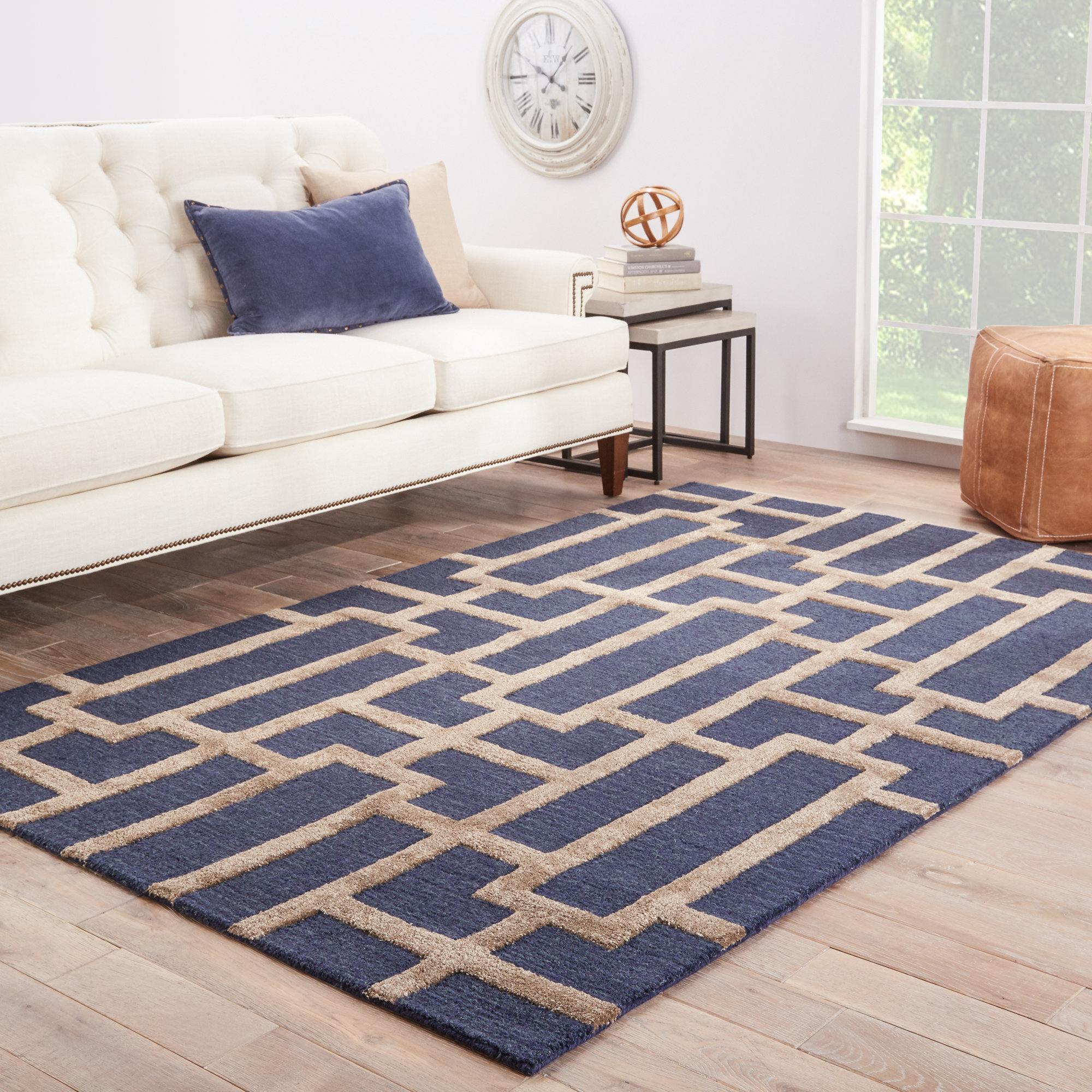 Willa Arlo Interiors Avery Deep Navy / Beige Geometric Area Rug