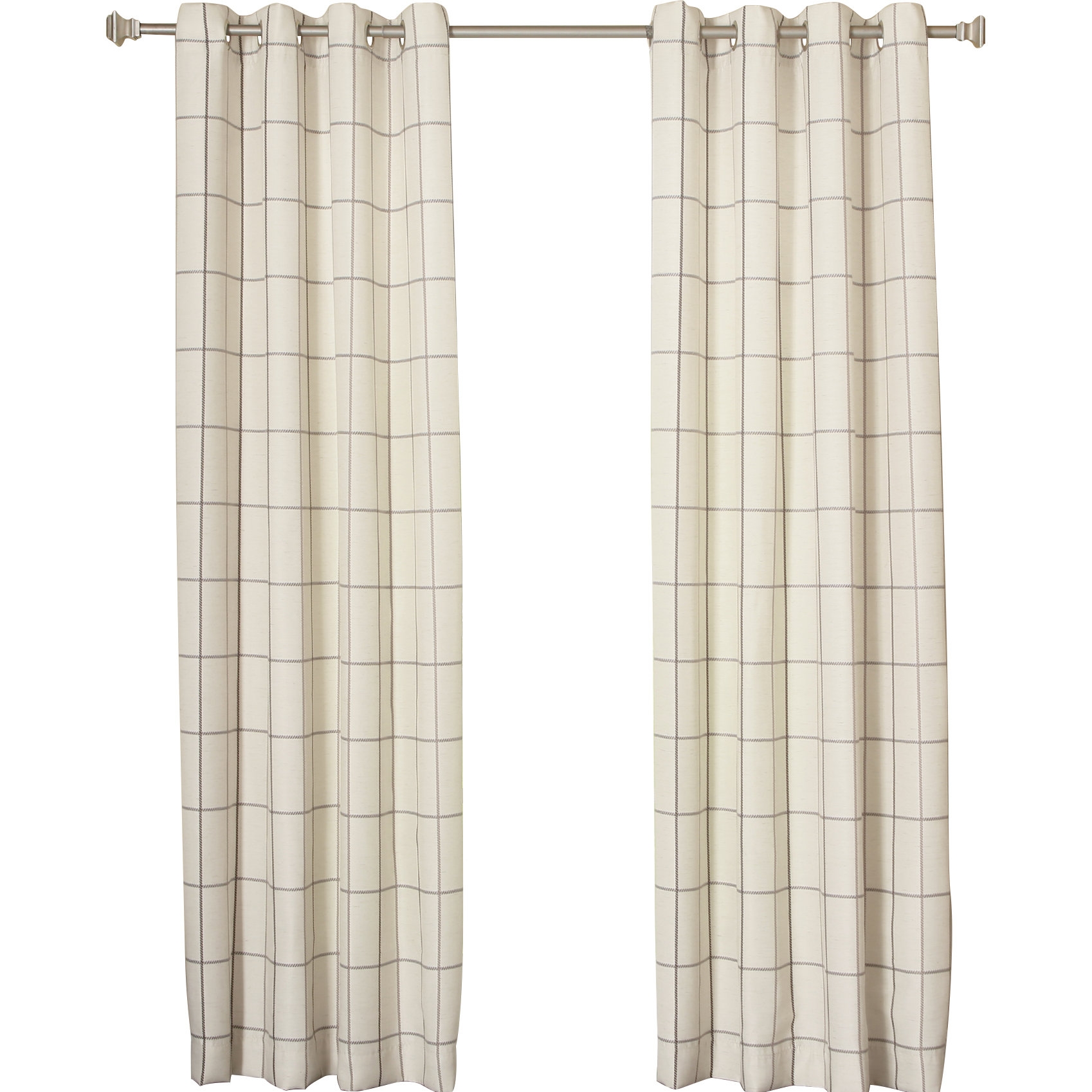 Grommet Grid Stitched Linen Blend Plaid & Check SemiSheer Curtain