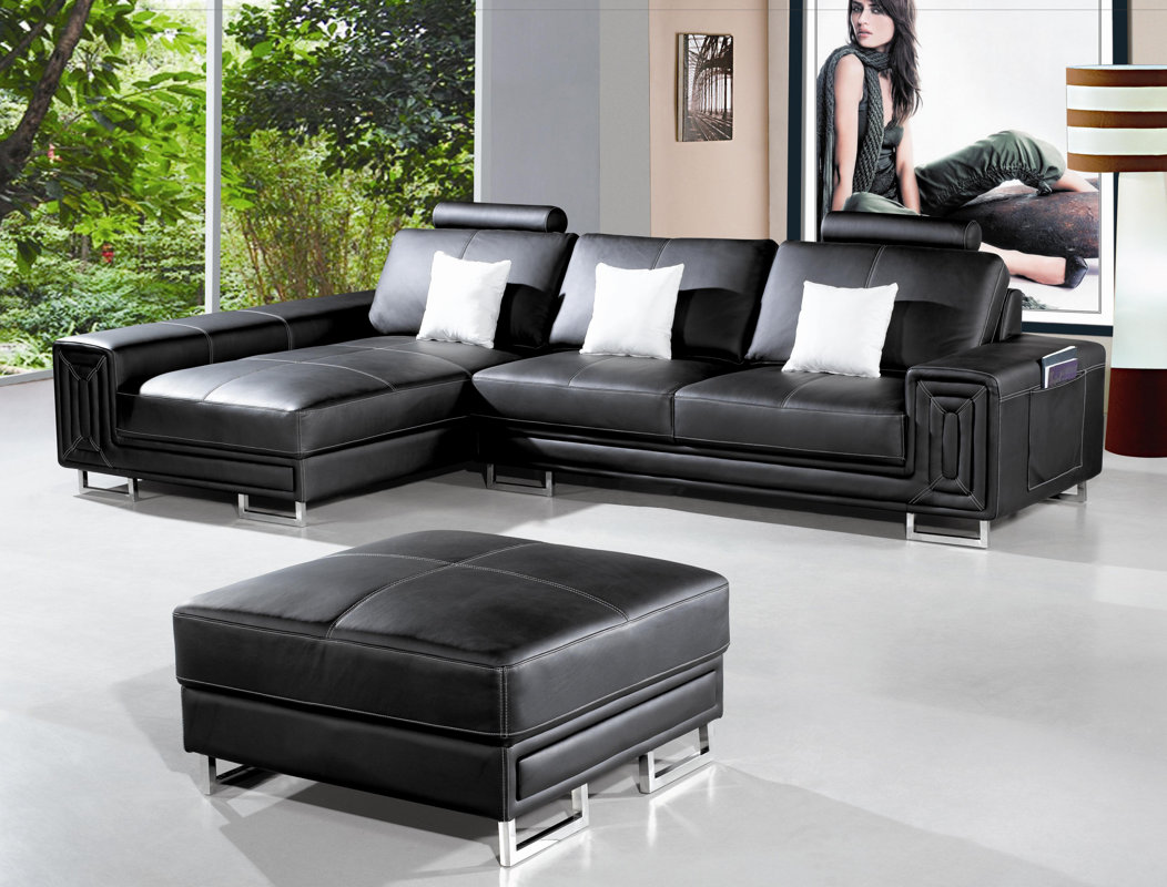 Hokku Designs Martini Leather Sectional & Reviews Wayfair