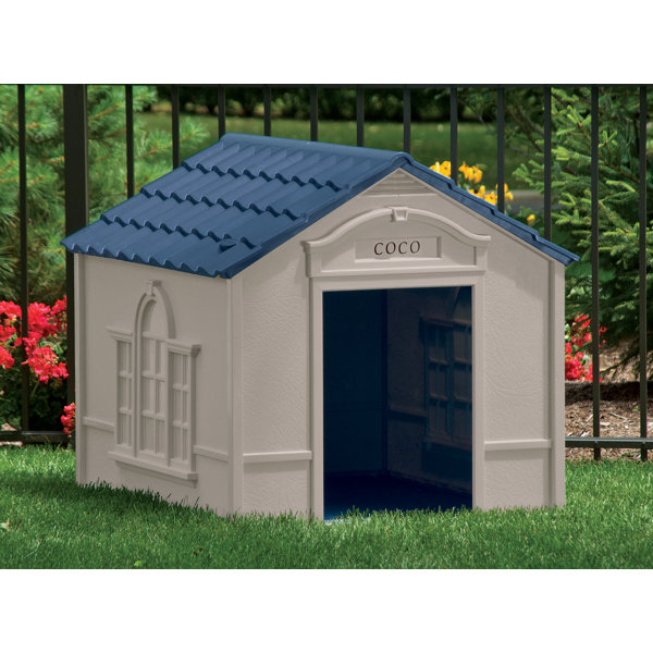 Suncast Deluxe Dog House in Taupe & Blue & Reviews Wayfair