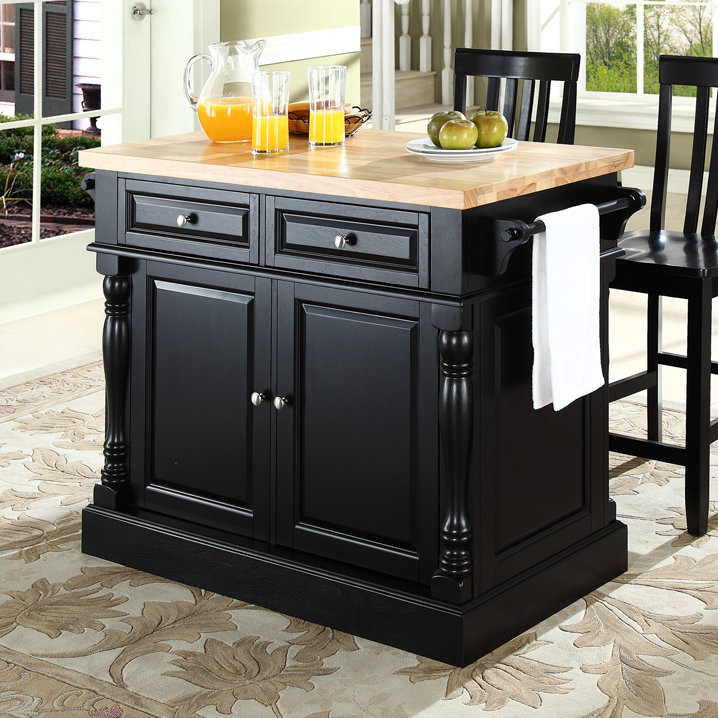 Darby Home Co Lewistown Kitchen Island Set with Butcher Block Top & Reviews | Wayfair