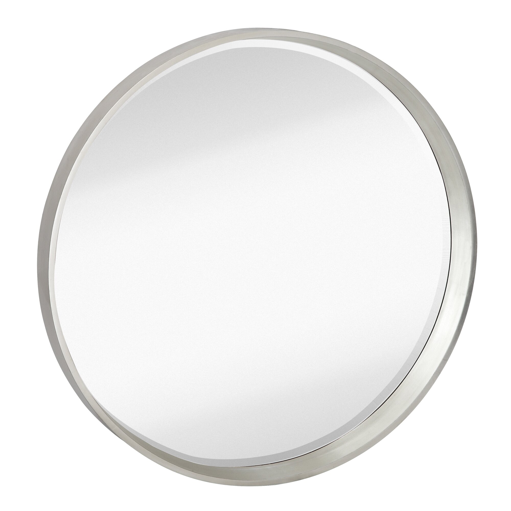 Majestic Mirror Simple Silver Frame Modern Circular Beveled Glass Wall ...