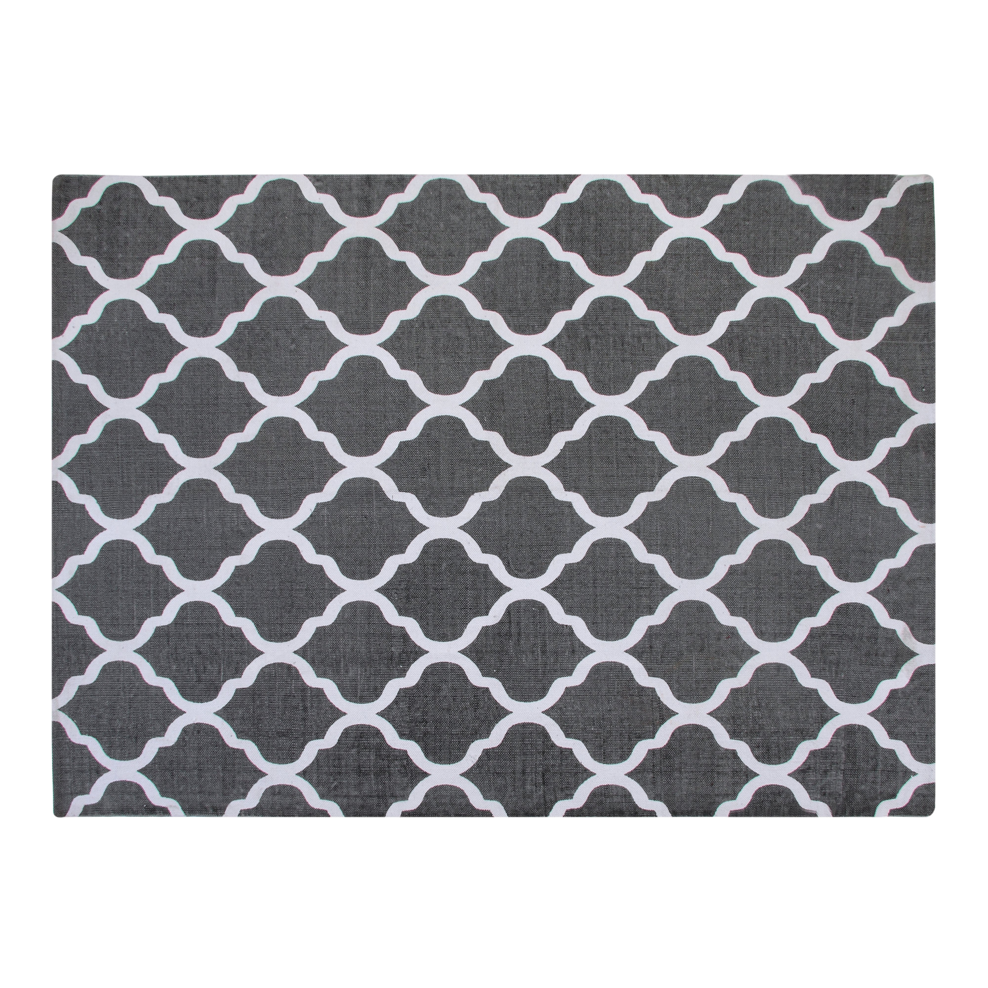 Chesapeake Cotton Printed Grey and White Quatrefoil Geometric Rug