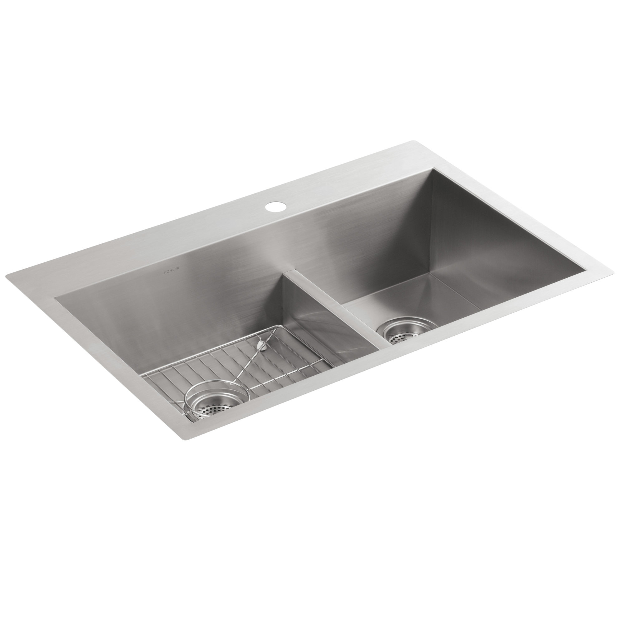 Vault+33%22+x+22%22+x+9 5%2F16%22+Smart+Divide+Top Mount%2FUnder Mount+Large%2FMedium+Double Bowl+Kitchen+Sink+with+Single+Faucet+Hole