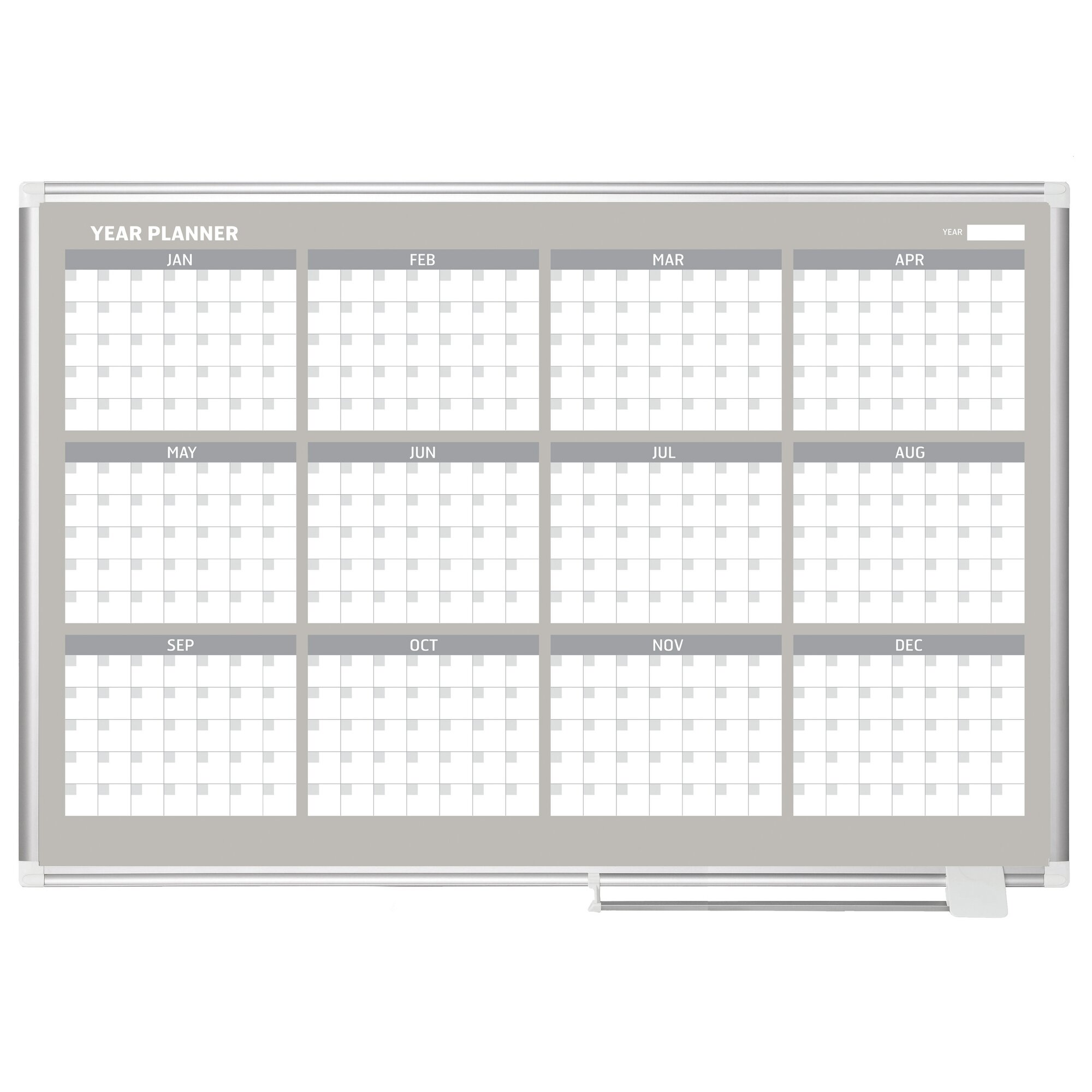 Mastervision 12 Month Calendar Wall Mounted Whiteboard, 3' H x
