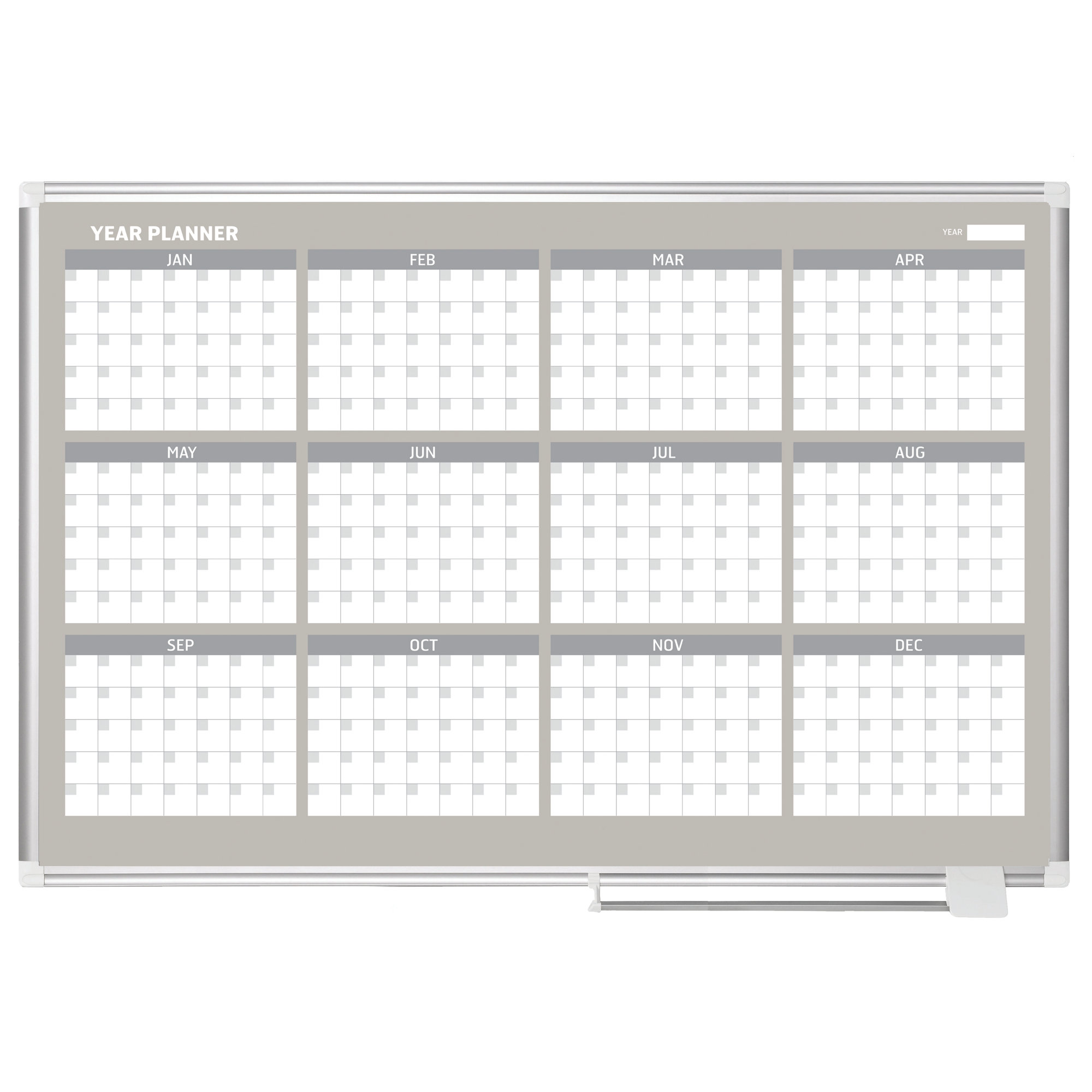 Mastervision 12 Month Calendar Wall Mounted Magnetic Whiteboard, 3' H x 