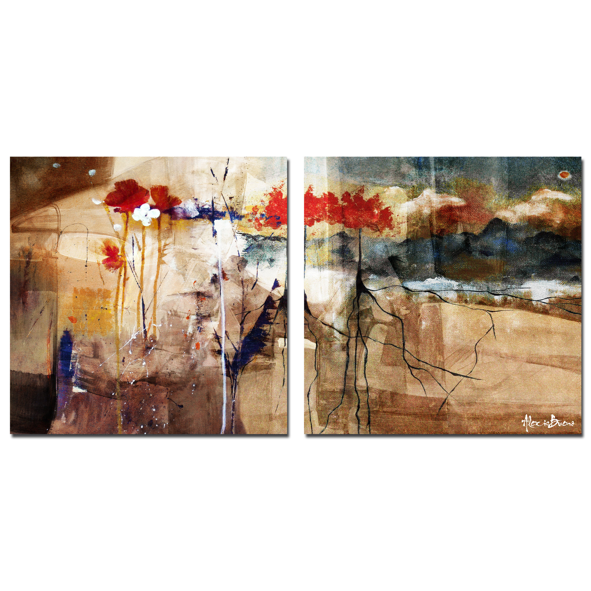 Ready2hangart Oversized 'Floral' Abstract 2 Piece Painting Print on