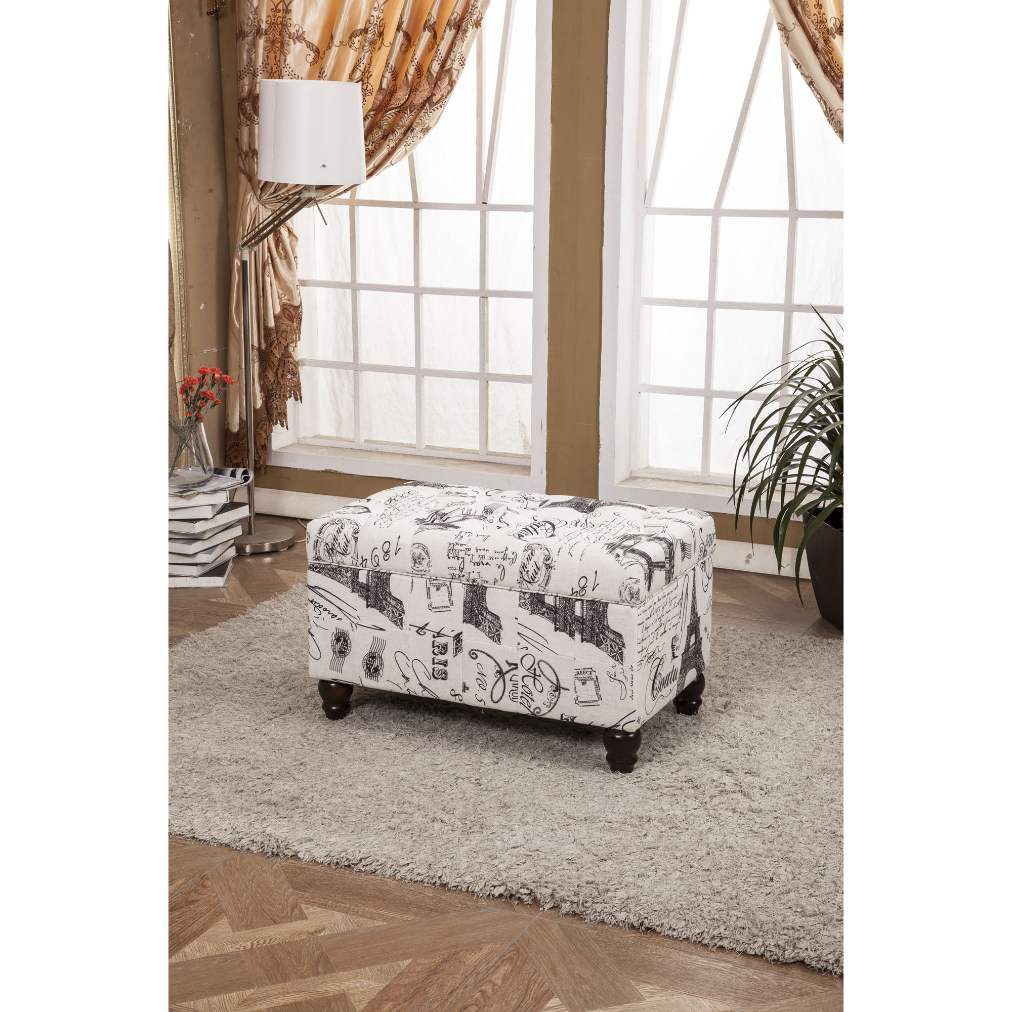 Bellasario Collection Paris Vintage French Writing Button Tufted Wood