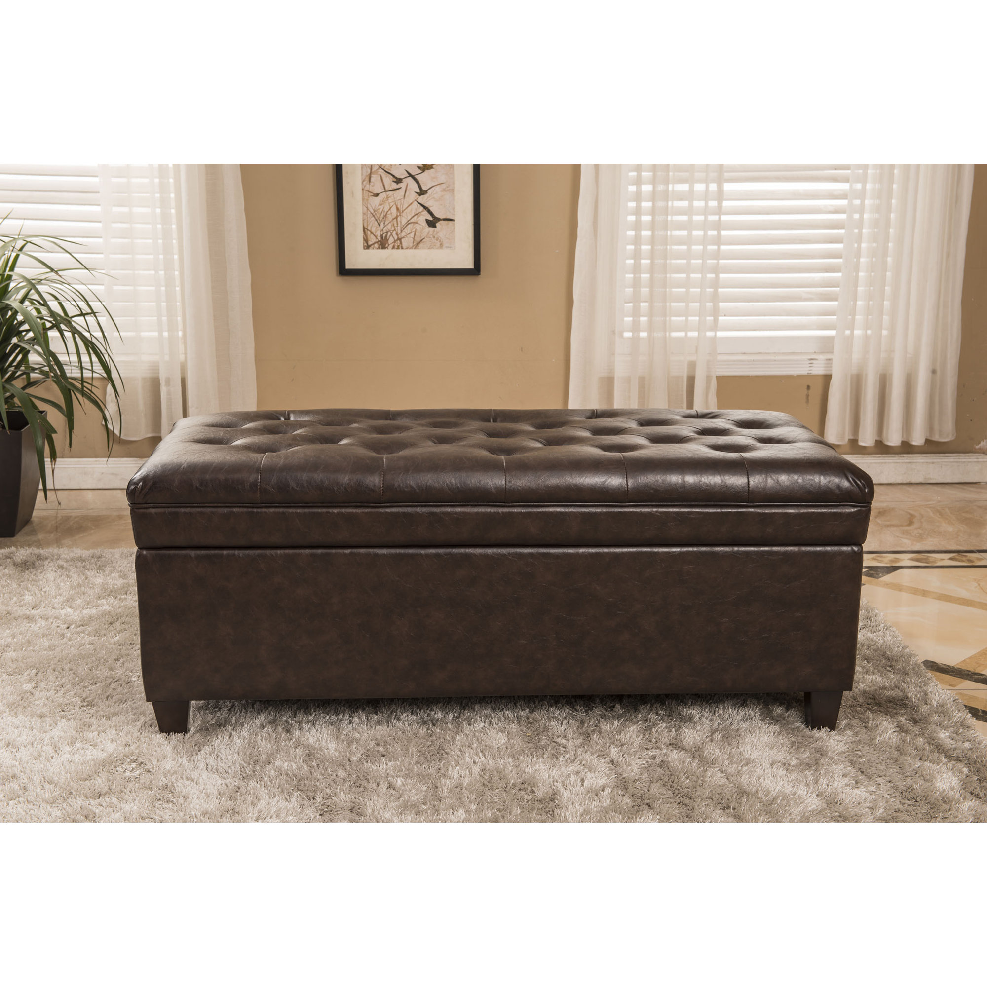 Classic Waxed Texture Dark Tufted Wood Storage Bedroom Bench ... Classic Waxed Texture Dark Tufted Wood Storage Bedroom Bench ...