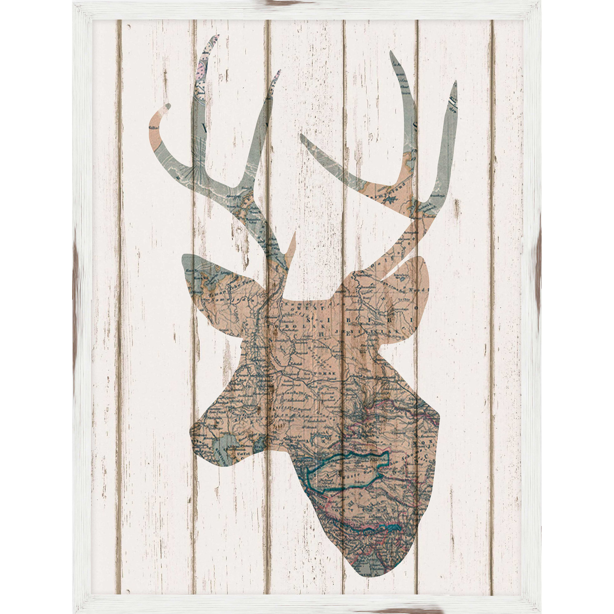PTM Images Rustic Deer Map Framed Graphic Art Wayfair