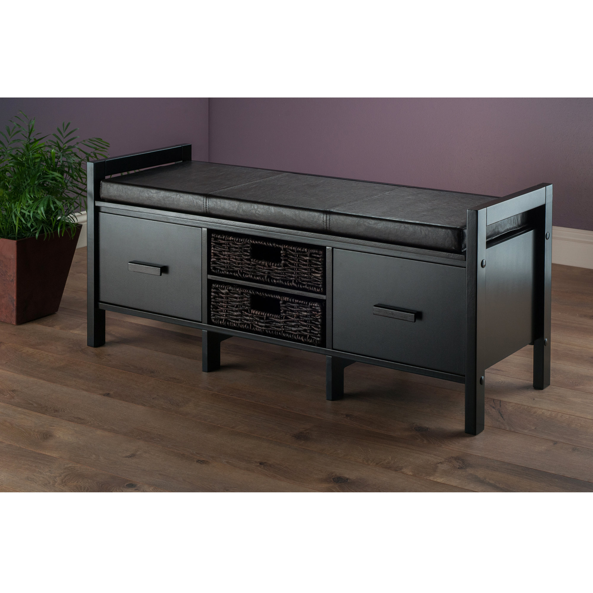 Winsome Fulton Cushion Storage Hall Bench With Basket