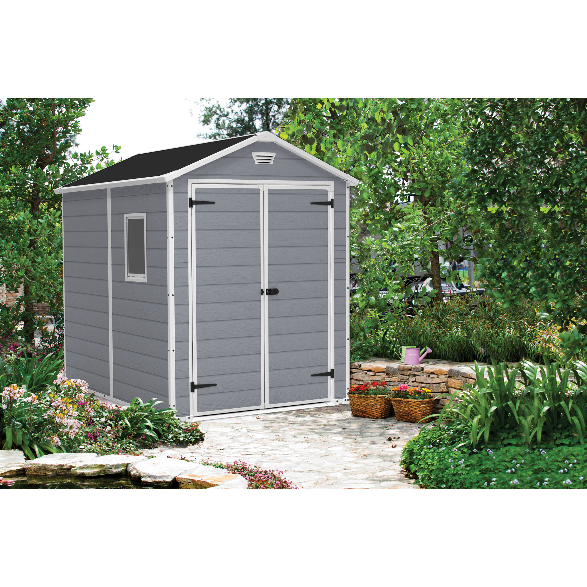 Keter Manor 6 ft. W x 7.4 ft. D Plastic Storage Shed ...
