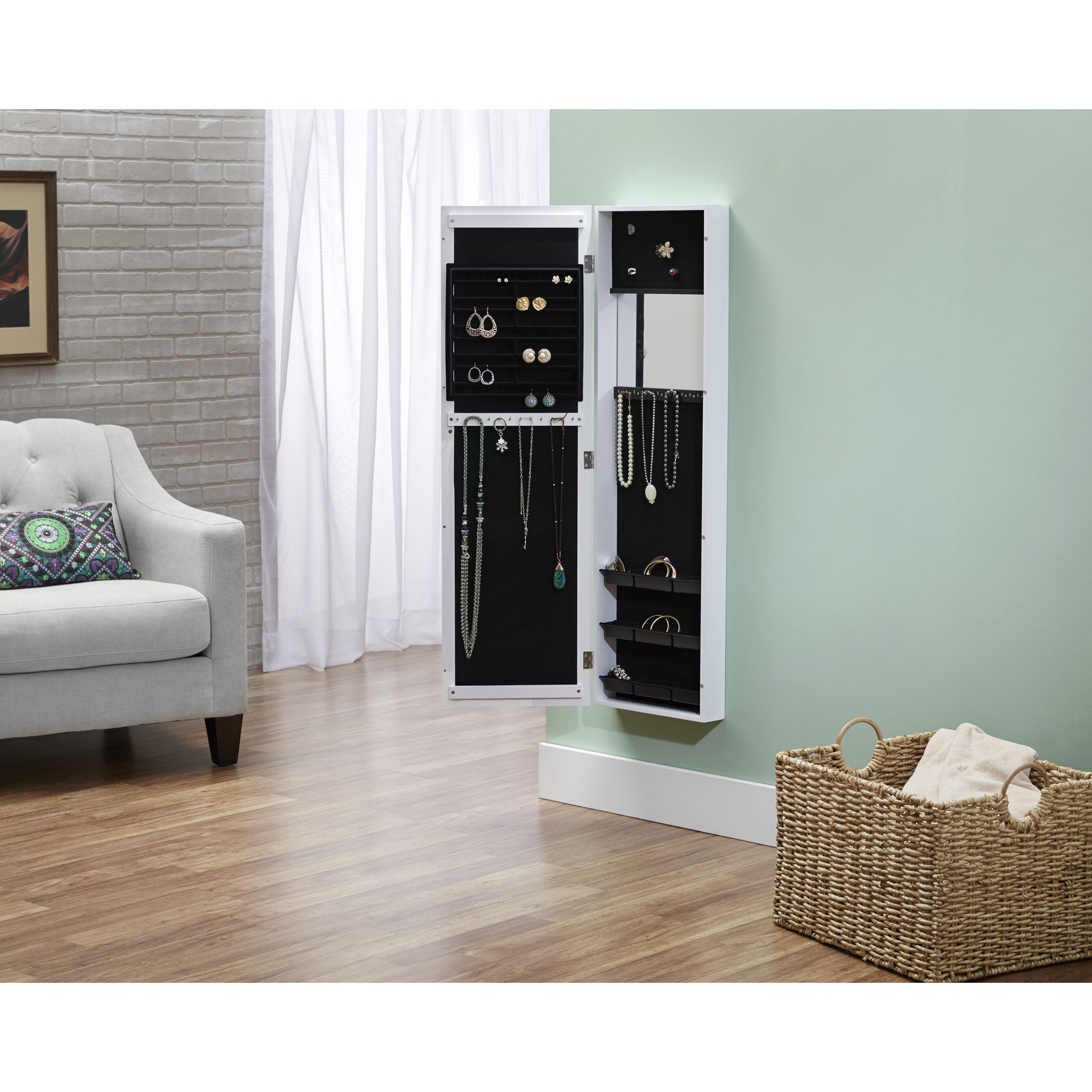 Latitude Run Bohdalice Over The Door Jewelry Armoire with Mirror