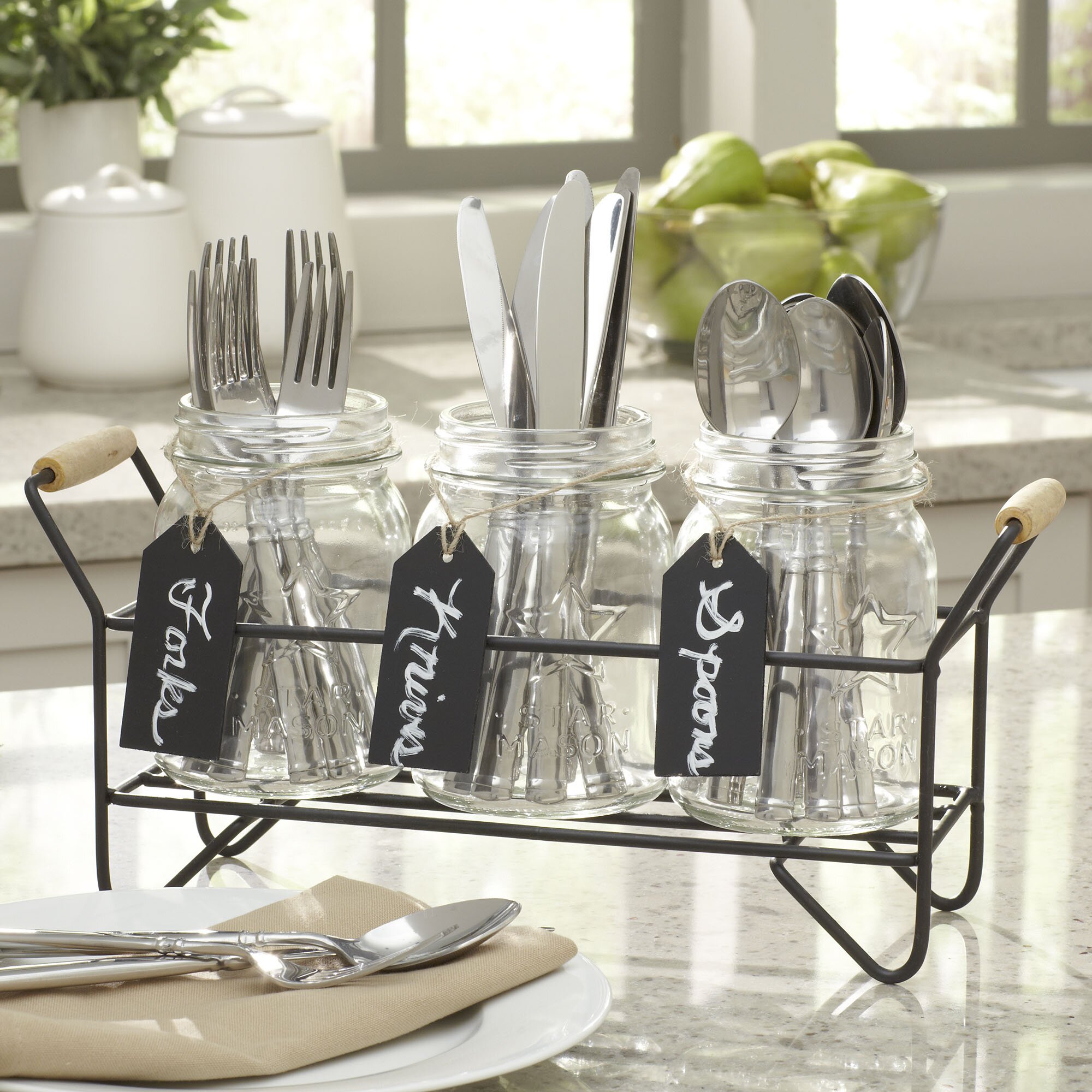 Home Essentials and Beyond 4 Pieces Star Mason Jar Set with Flatware ...