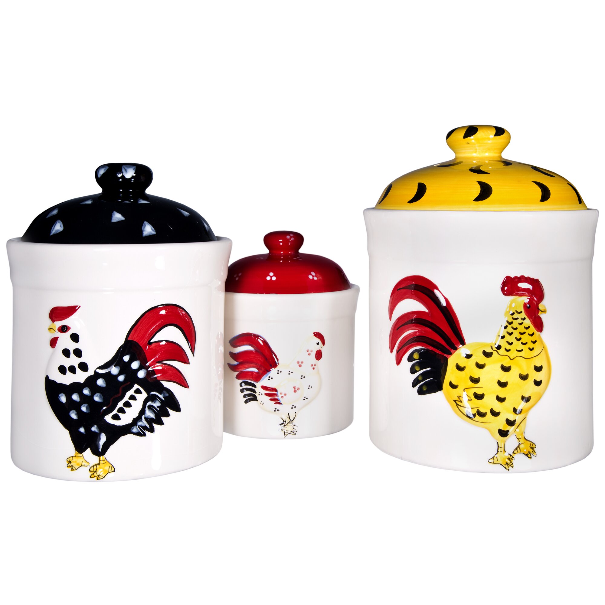 Home Essentials and Beyond French Rooster 3 Piece Kitchen Canister Set