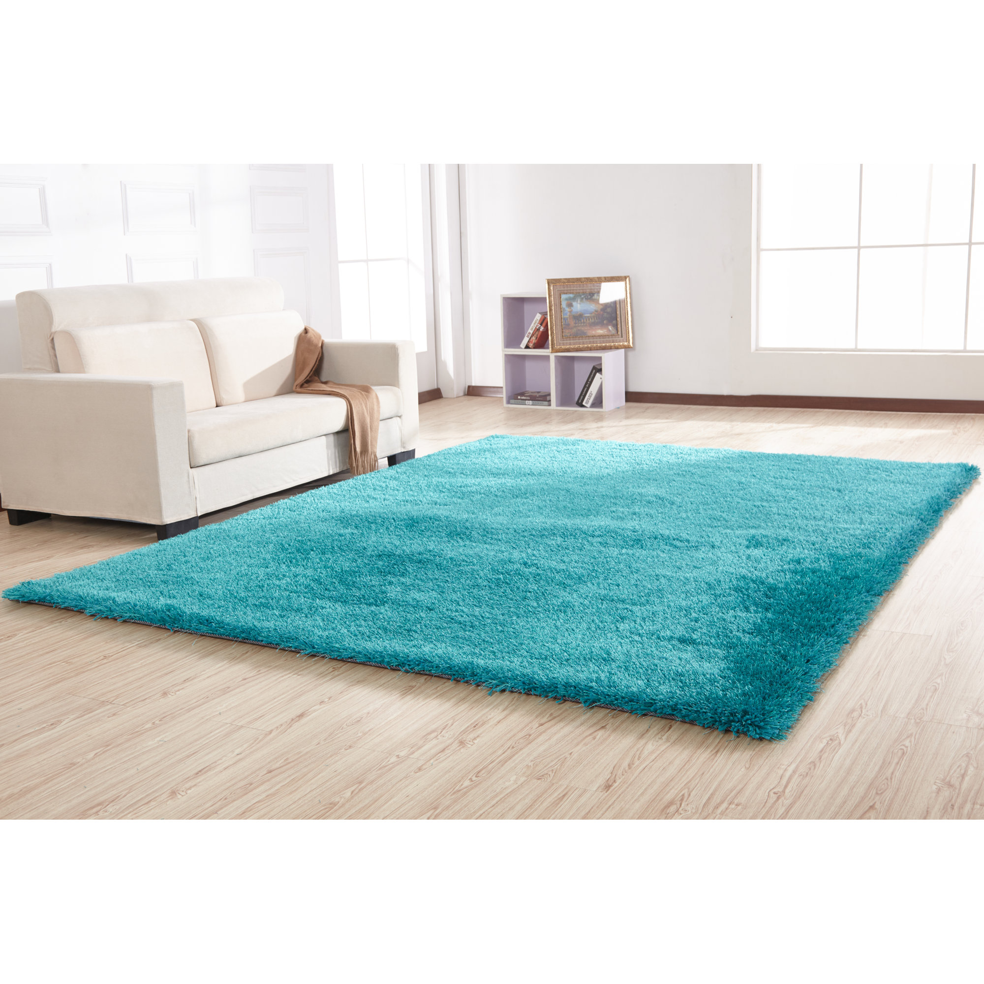 Rug Factory Plus Shaggy Viscose Solid Turquoise Area Rug & Reviews Wayfair