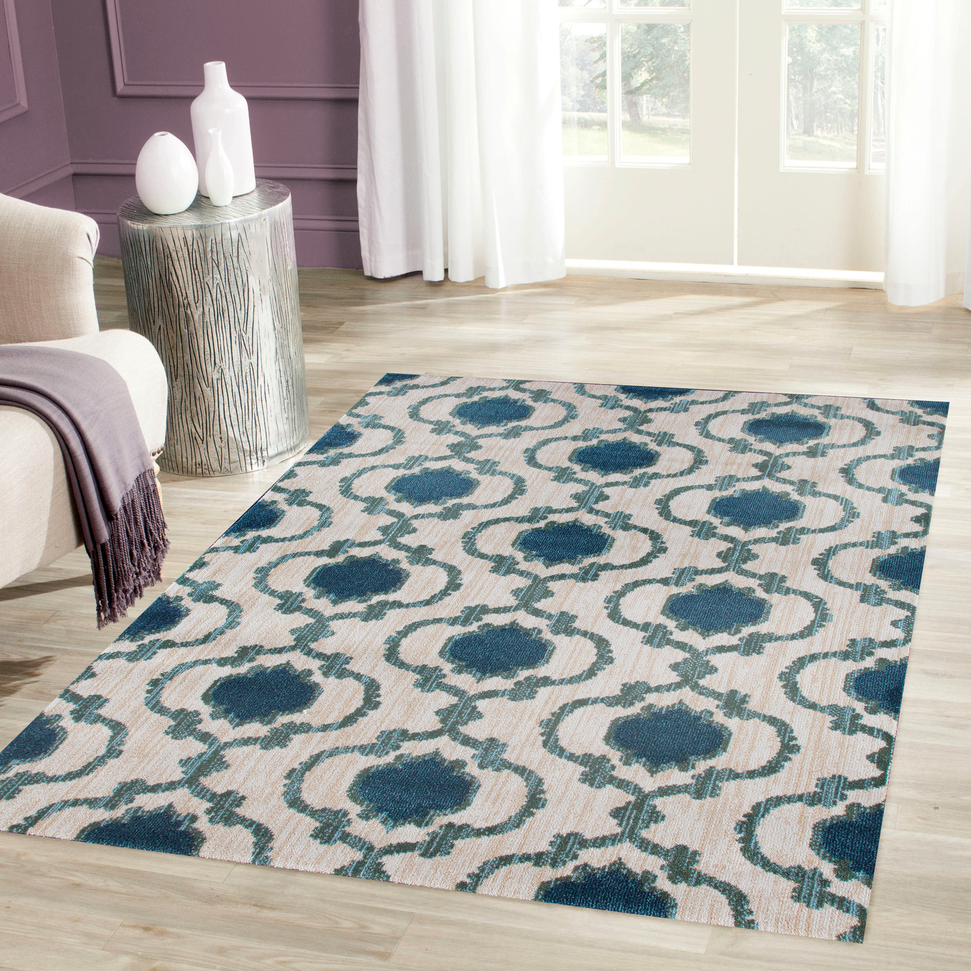 World Rug Gallery Loft Cream/Blue Area Rug & Reviews Wayfair