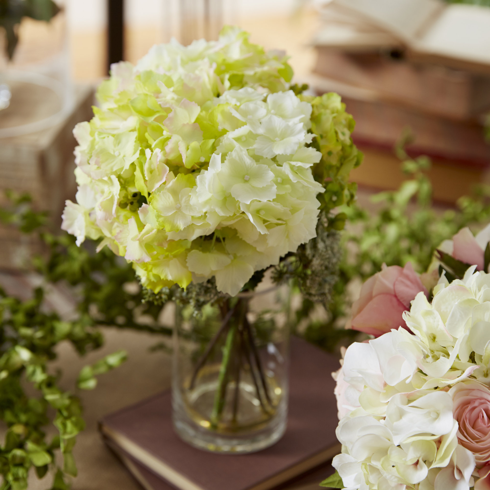 Nearly Natural Silk Hydrangeas with Vase & Reviews Wayfair