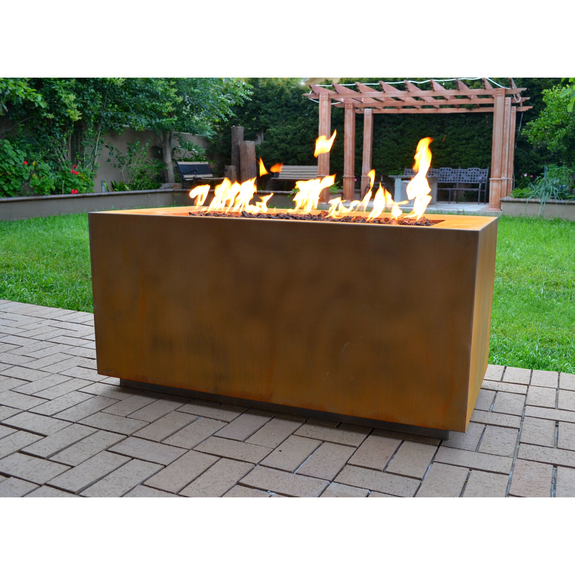 The Outdoor Plus Corten Steel Propane Fire Pit Table ...