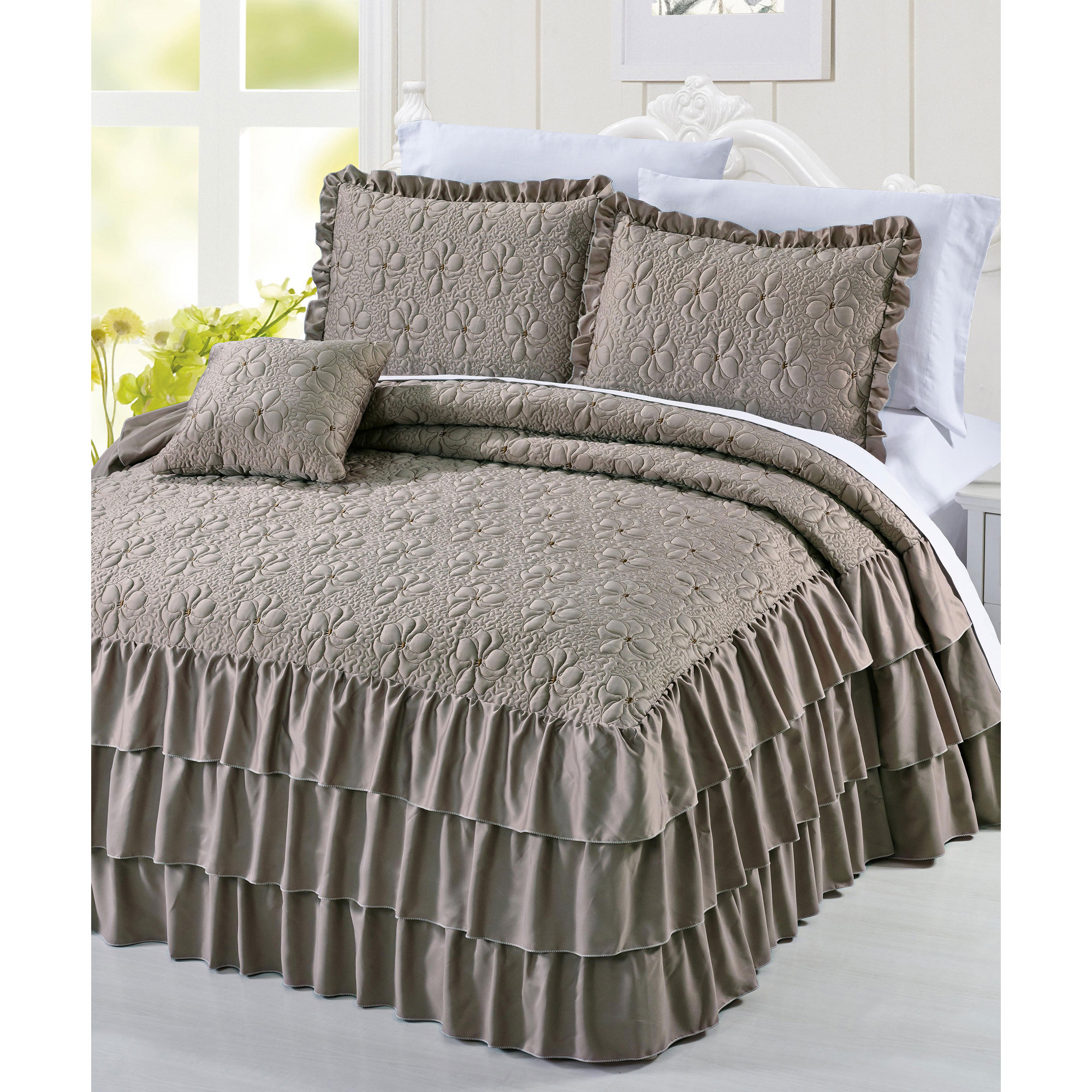 Serenta Ruffle Matte Satin 4 Piece Coverlet Set & Reviews Wayfair