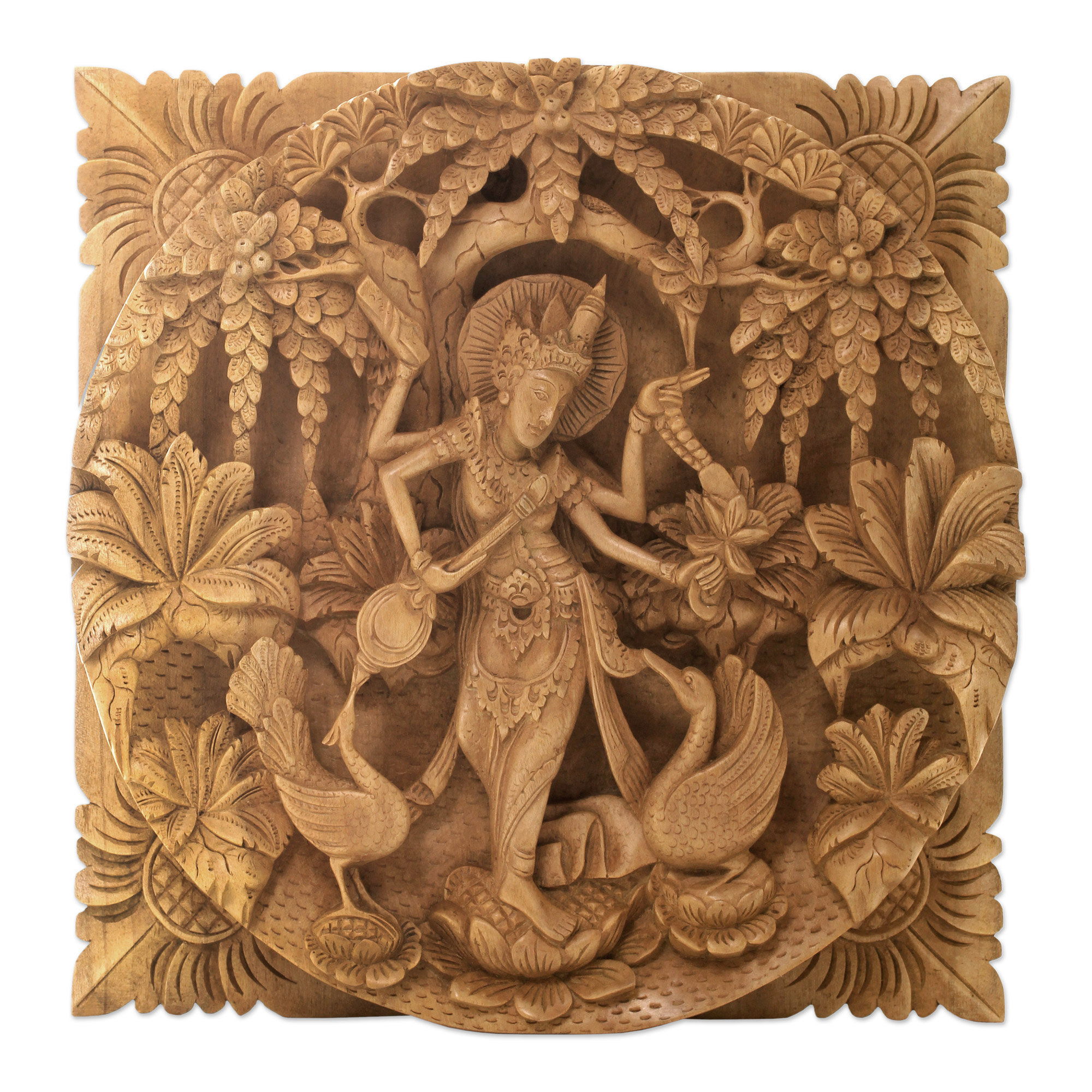 Novica Hindu Goddess Themed Carved Wood Relief Panel Wall Décor Wayfair