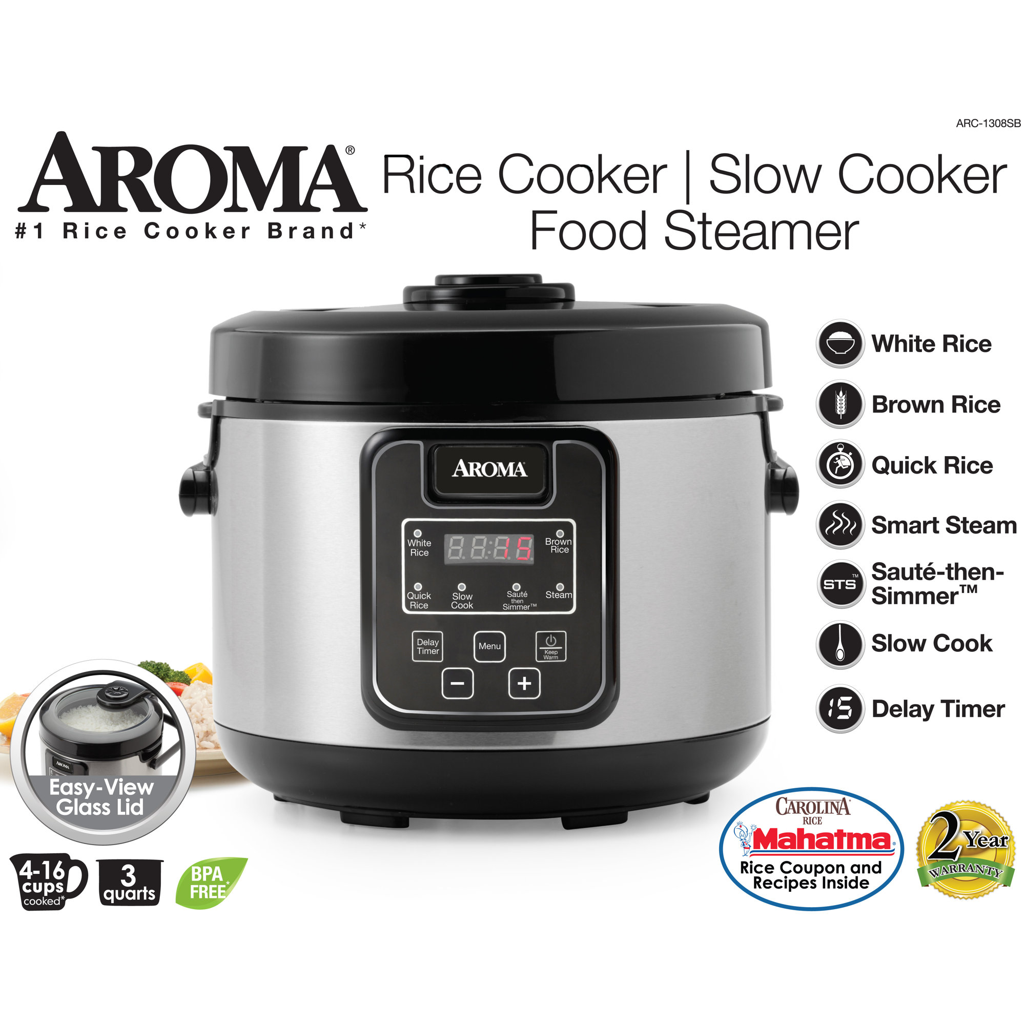Aroma 16-Cup Slow Cooker, Food Steamer and Rice Cooker