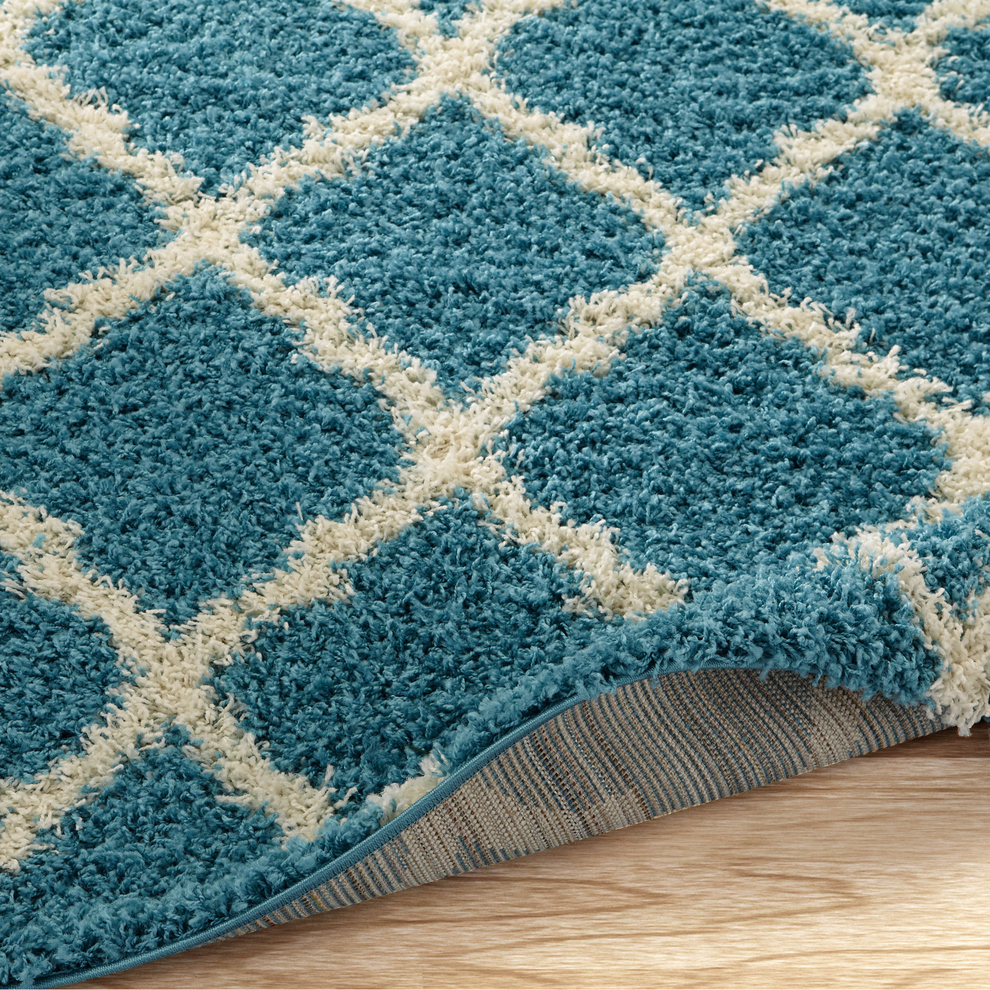 Ottomanson Ultimate Moroccan Trellis Soft Turquoise Shaggy Area Rug