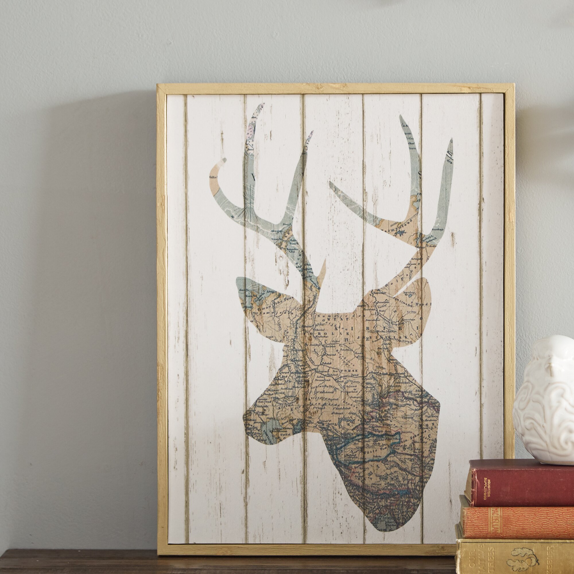 PTM Images Rustic Deer Map Framed Graphic Art | Wayfair