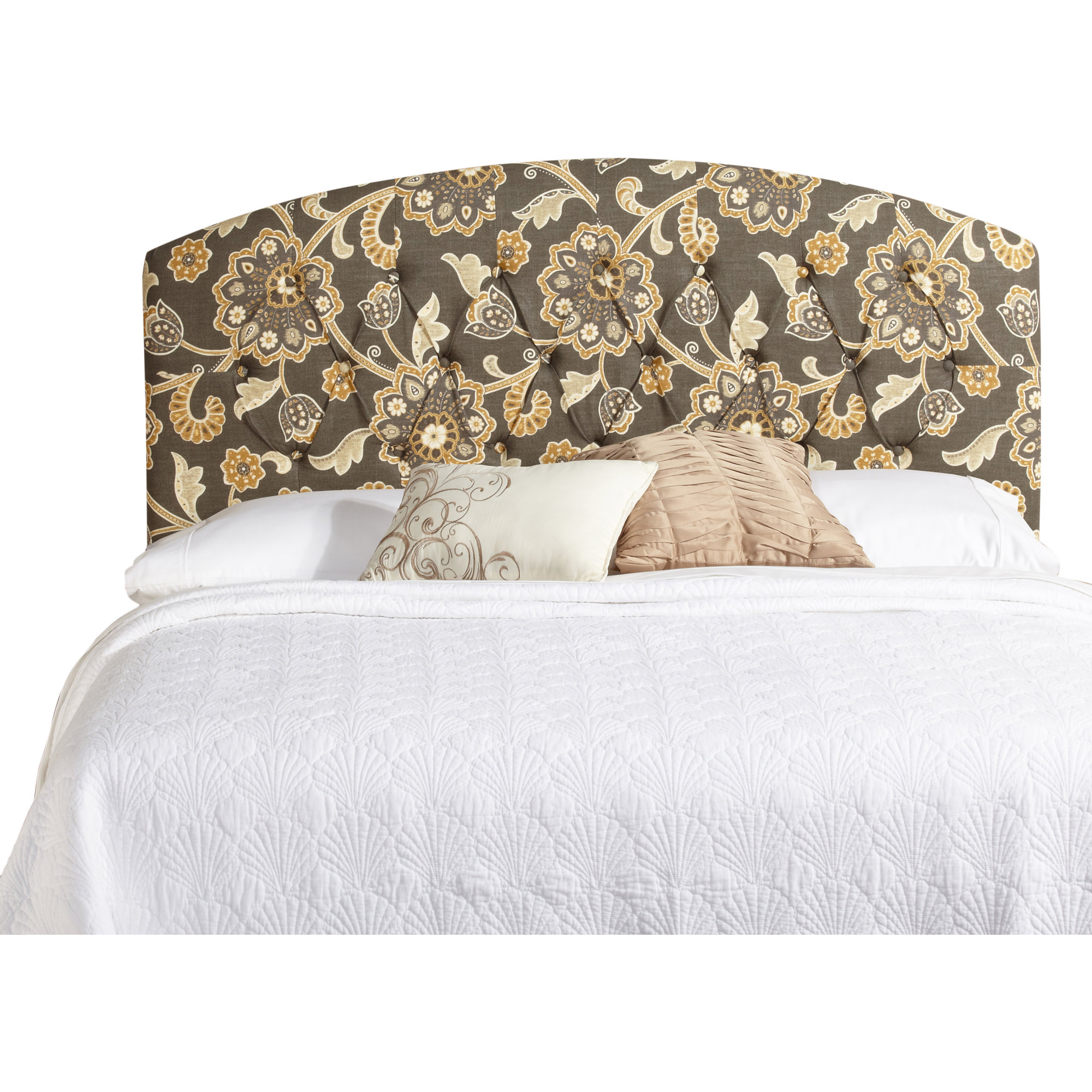 Alcott Hill Dublin Curved in Grey Floral Upholstered Panel Headboard